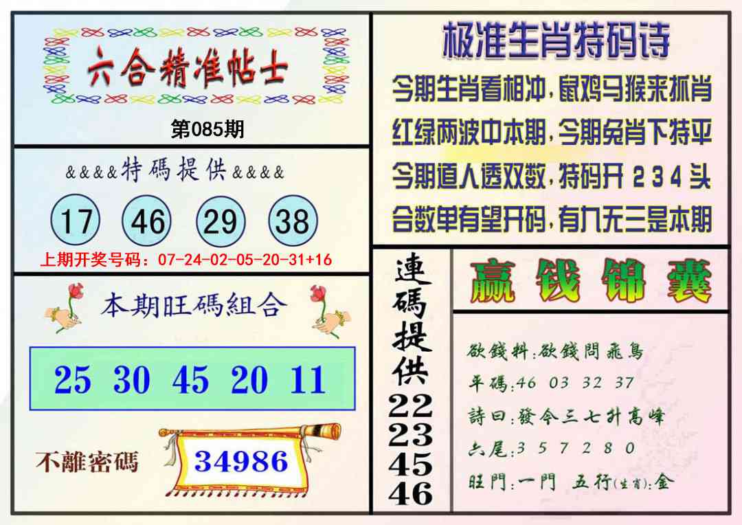 085期精准贴士[图]